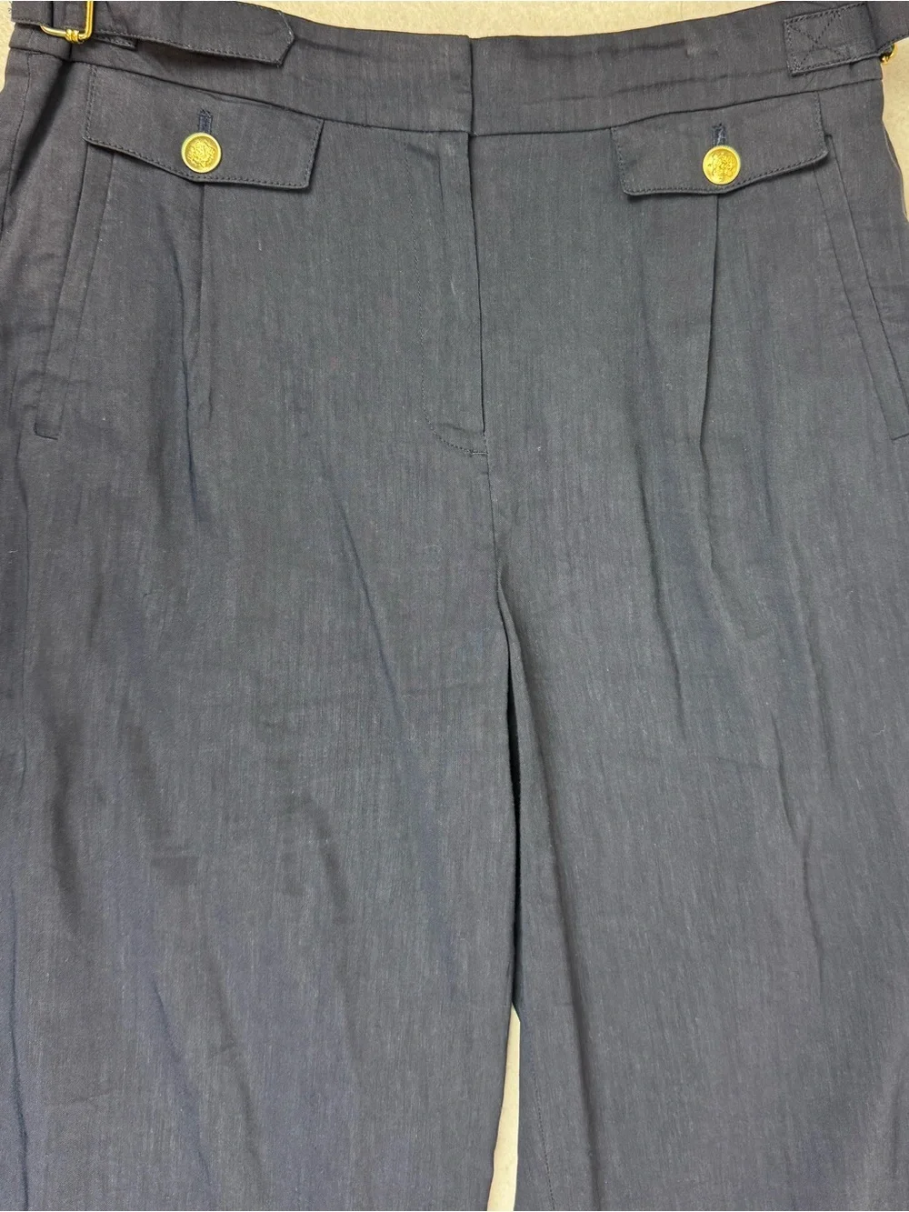 J Crew Side Tab Trouser in Italian Linen Blend sz 10 Navy